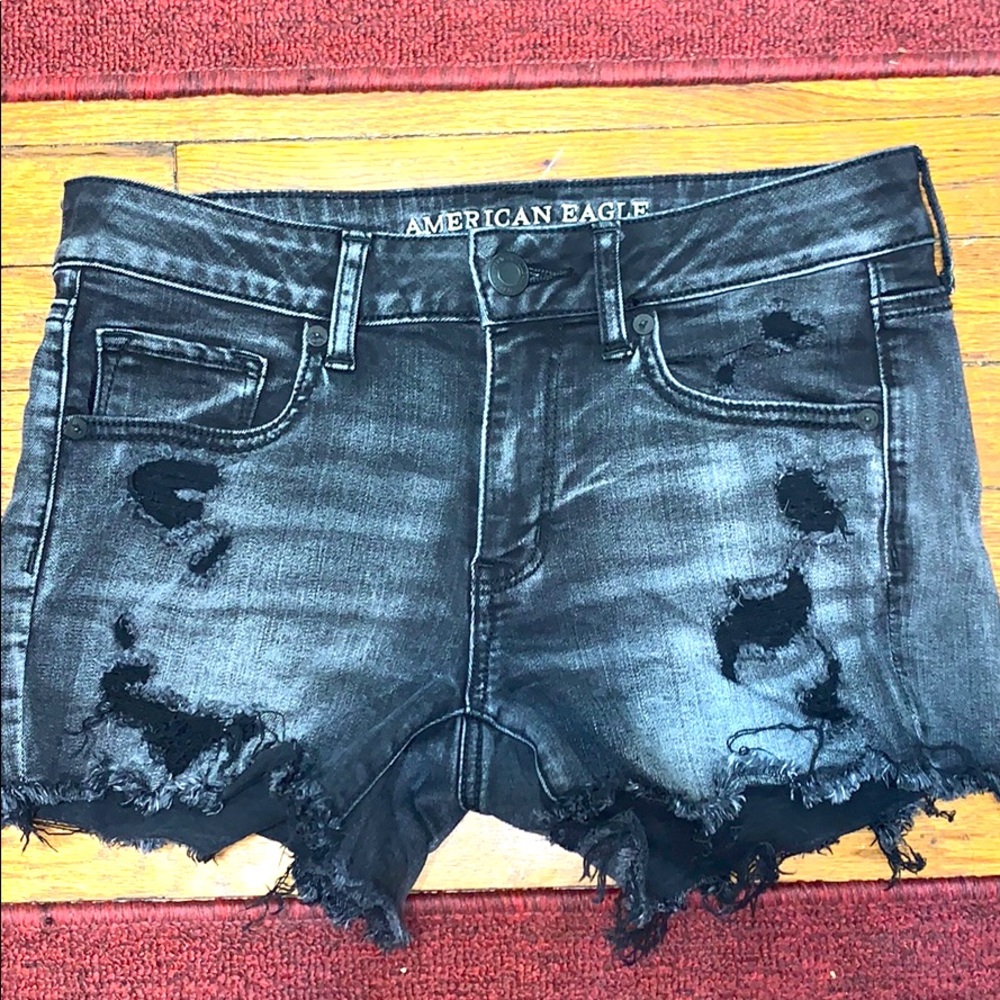 Black Destroyed Denim Shorts